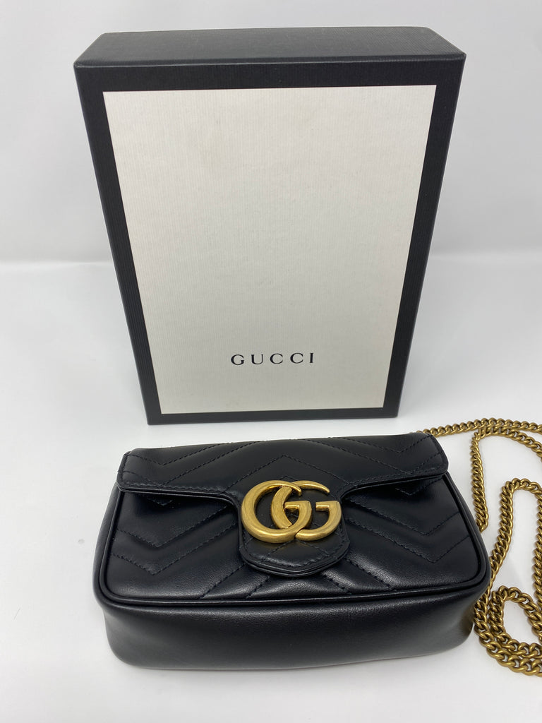 Gucci GG Marmont Super Mini Bag Black Chevron Leather