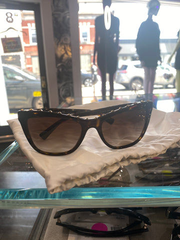 Valentino Havana Brown Shaded Rockstud Brown Plastic Sunnies with Gold Studs
