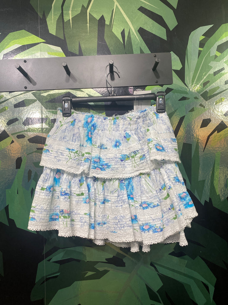 Love Shack Fancy Blue and White Floral Tiered Cotton Mini