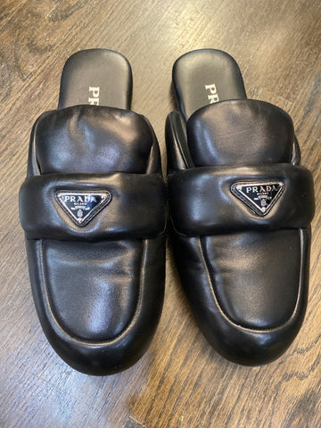 Prada Black Puff Nappa Leather Mule Loafers