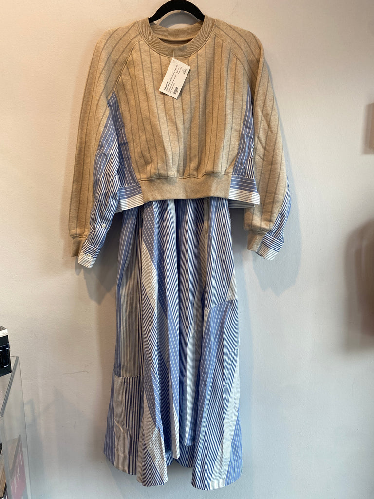 Phillip Lim Striped Blue and White Oxford Dress with Cropped Sweatshirt