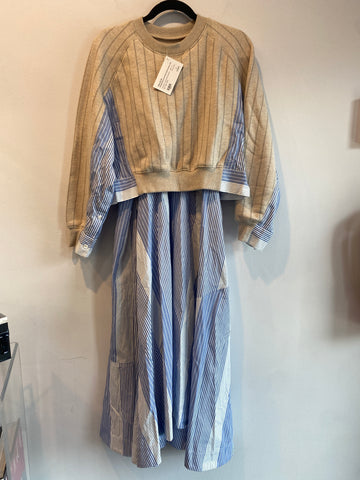 Phillip Lim Striped Blue and White Oxford Dress with Cropped Sweatshirt