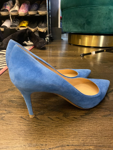 Gianvito Rossi Medium Blue Suede Pointed Toe Pump