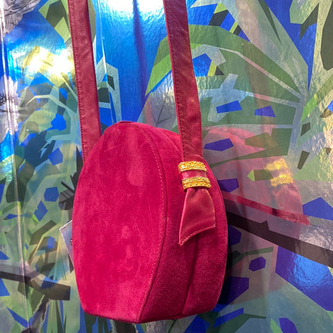 Vintage: Henry Bendel Raspberry Suede Circular Bag with Gold Hardware