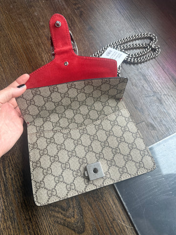 Gucci GG Dionysus Supreme Mini Bag with Red Suede