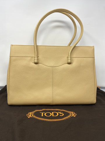 TOD'S Beige Leather Mocassino Tote Bag