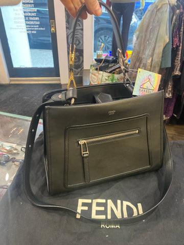 Fendi Black Lambskin RUNAWAY small Leather Top Handle with Crossbody Strap
