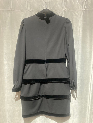 VALENTINO Black Mock Neck Long Sleeve Mini Dress with Layered Velvet Trim