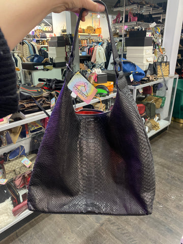 BYRON Black Python Shoulder Bag with Red Suede Interior