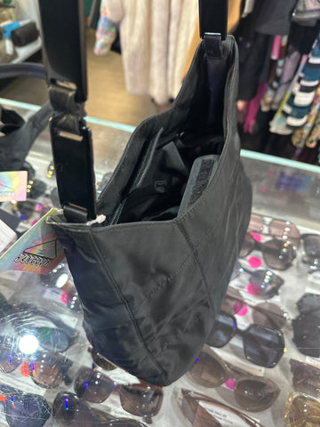 Vintage: PRADA Black Nylon Shoulder Bag with Plastic Shoulder Strap
