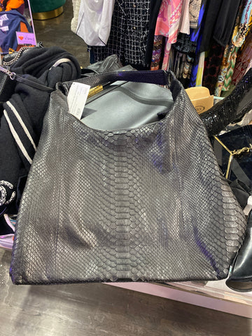 BYRON Black Python Shoulder Bag with Red Suede Interior