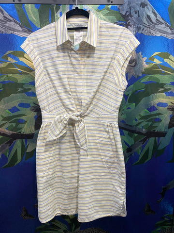 Max Mara Striped Cap Sleeve Button Down Short Dress