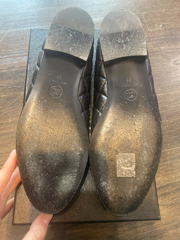 Chanel Black Leather Aged Calfskin Quilted Ballerinas