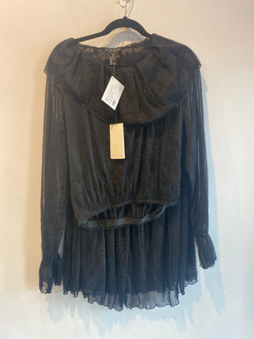 SHAN Black Sheer Long Sleeve Skirt Set