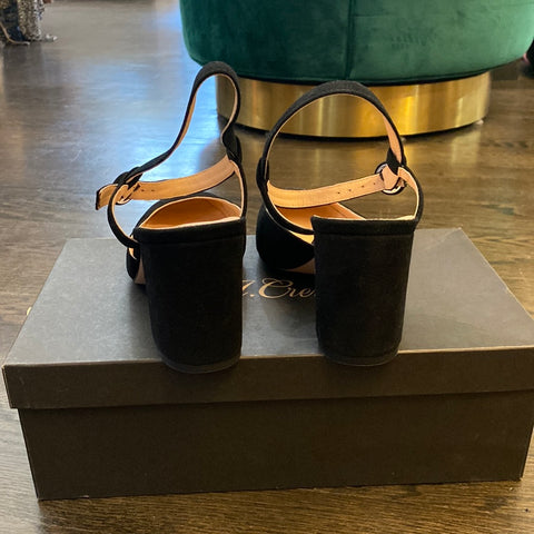 J Crew Black Suede Ankel Strap Block Heel Shoe
