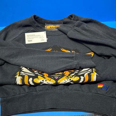 Aviator Nation Tiger Face Crew Neck Sweatshirt
