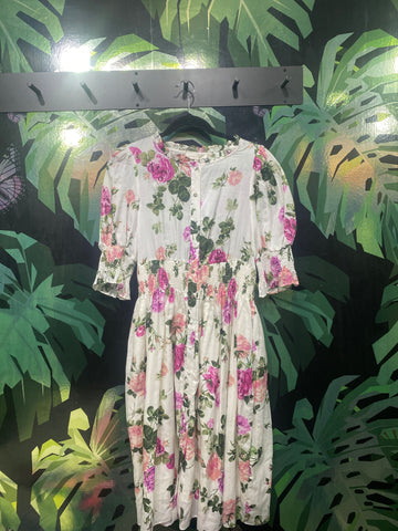 Love Shack Fancy White and Floral Cortton Button Down Dress 'CHRISTABLE'