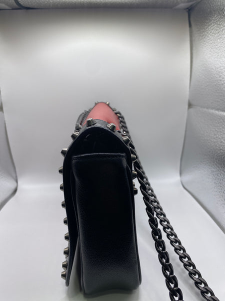 Prada Glace Black and Red Leather Studded Shoulder Bag
