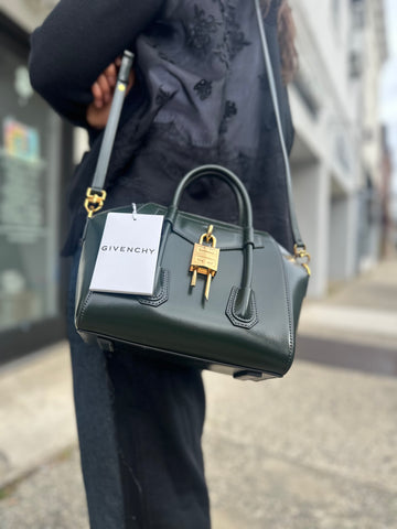 Givenchy Forest Green Antigona Lock Mini Bag with Gold Hardware