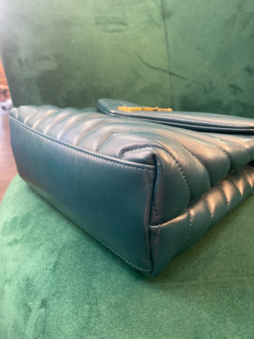 YSL Lou Lou Small Quilted Teal Bag with Gold Hardware