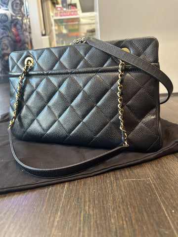 Chanel Black Caviar Leather Two-Top Handle Handbag