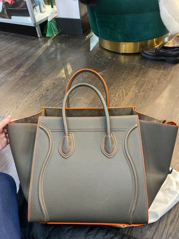 CELINE Grey and Neon Orange Phantom Luggage