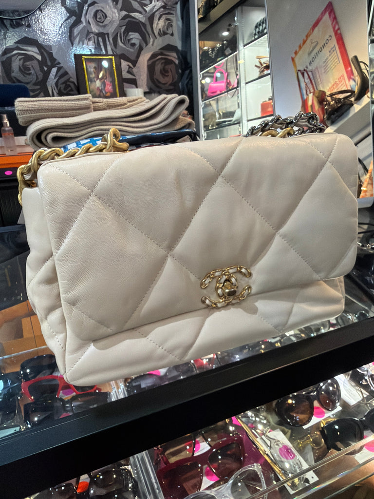 Chanel 19 Quilted Beige Medium Handbag