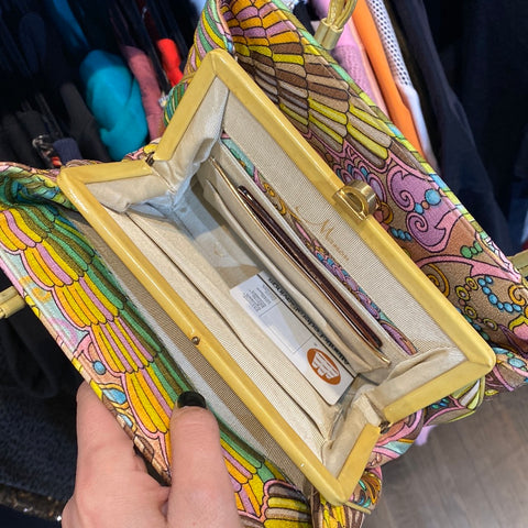 Vintage: Manon Multicolor Print Fabric Top Handle Bag