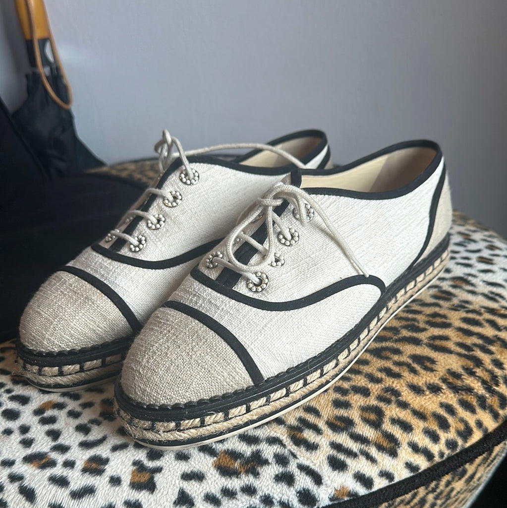 Chanel lace up espadrilles on sale