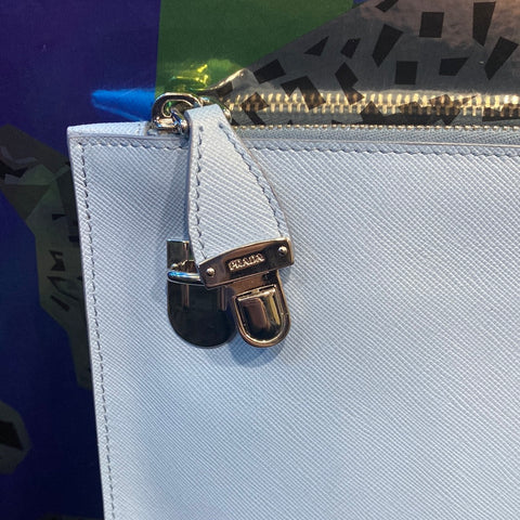 Prada Pale Blue Saffiano Leather Top Zip Pochette