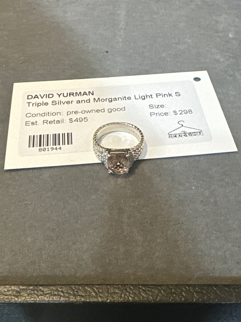 David Yurman Triple Silver and Morganite Light Pink Stone Ring