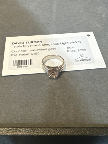 David Yurman Triple Silver and Morganite Light Pink Stone Ring