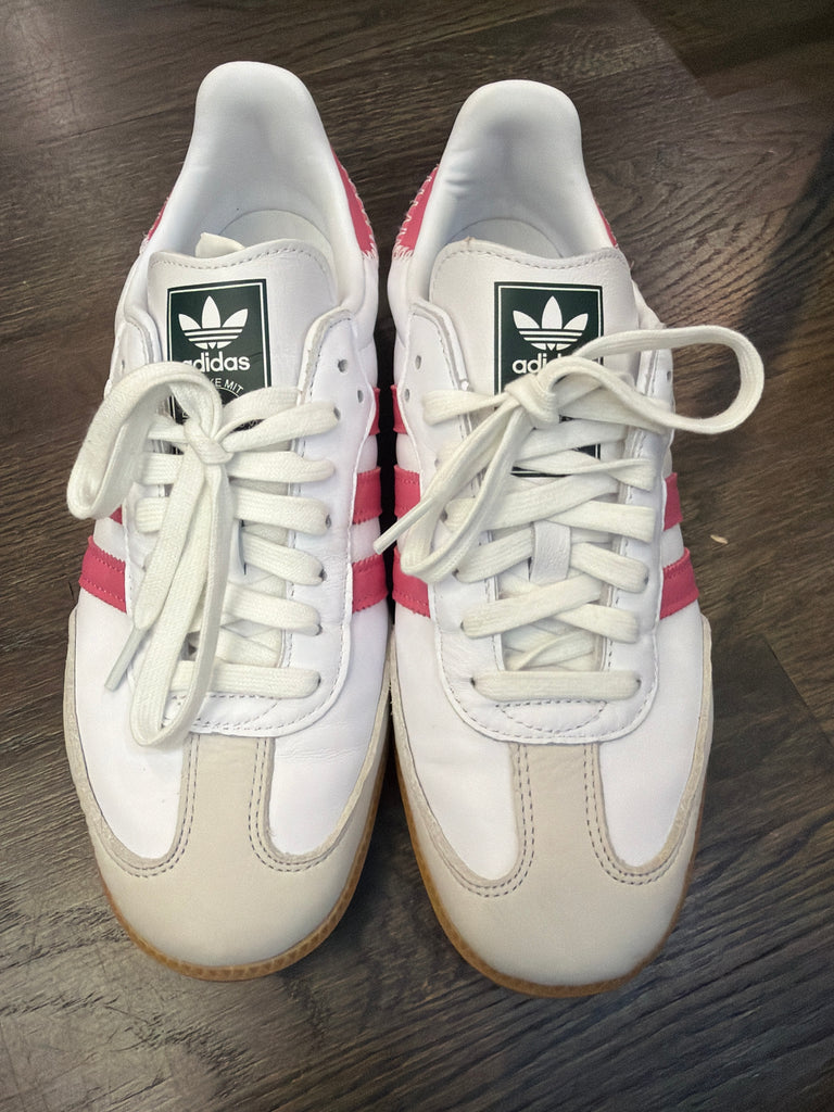 ADIDAS White and Pink Samba Sneakers