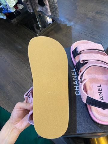 Chanel Pink Suede and Black Calfskin Dad Velcro Sandals