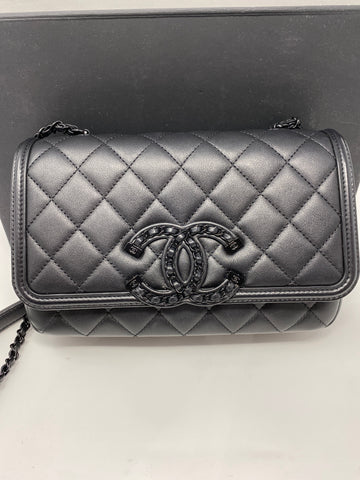 Chanel Black Lambskin Quilted Flap Bag with Black Hardware