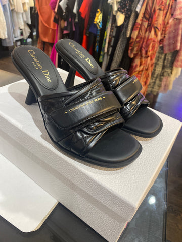 Christian Dior 'Cannage Quilted' Black leather Open Toe Mules