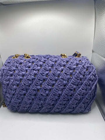 Tory Burch Periwinkle Raffia Kira Bag with Gold Hardware