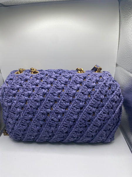 Tory Burch Periwinkle Raffia Kira Bag with Gold Hardware