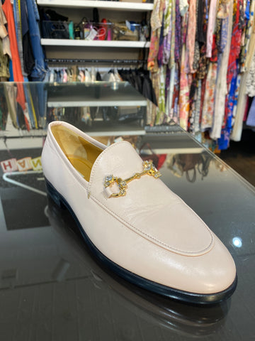 GUCCI Pink Hibiscus Leather Loafer with Crystal Horsebit