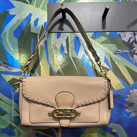 Coach Putty Color Baguette Shoulder Bag with Gold 'Coach Buggy' Hardware