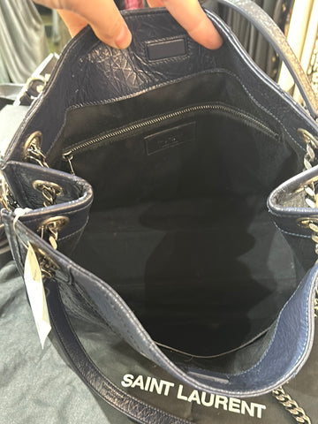 YSL Navy Blue Nikki Tote Shoulder Bag with Navy Matte Logo