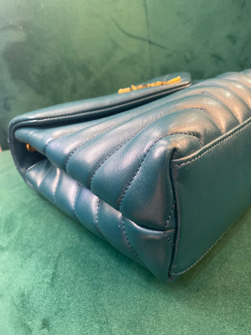 YSL Lou Lou Small Quilted Teal Bag with Gold Hardware