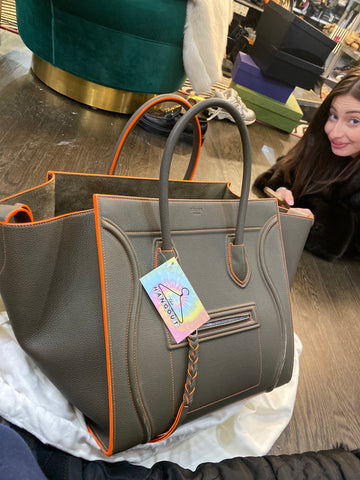 CELINE Grey and Neon Orange Phantom Luggage