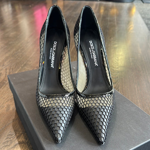 Dolce & Gabbana Black Mesh and Leather Pointed Toe Heel
