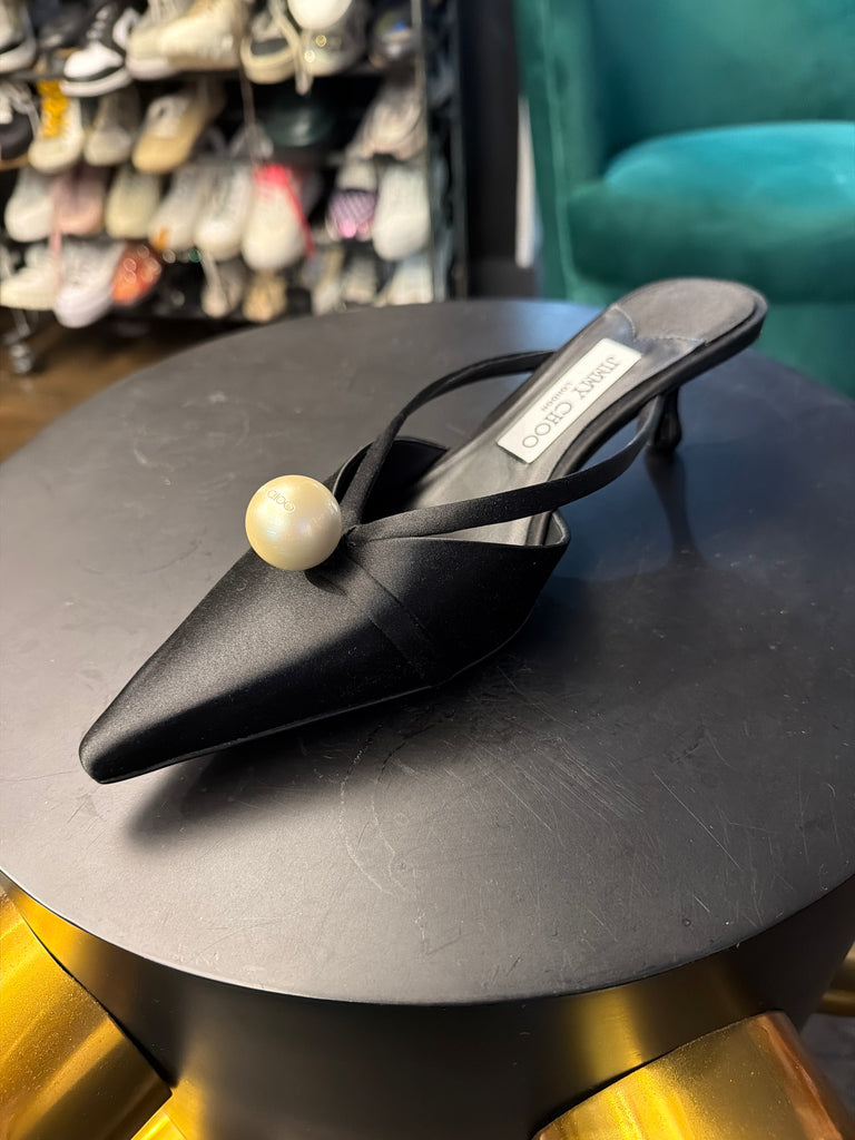Jimmy Choo SANA fifty Satin Mule with Pearl