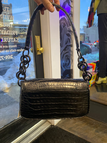 Nancy Gonzalez Black Croc Shoulder Bag