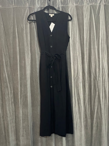 WHISTLES Black Sleeveless Front Button Belted Dress with Patch Pocket