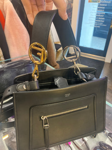 Fendi Black Lambskin RUNAWAY small Leather Top Handle with Crossbody Strap