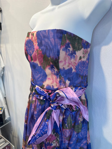 Zimmermann Purple High Tide Floral Strapless Dress