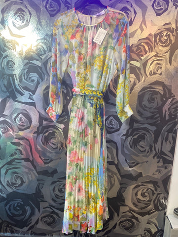 Rickie Freeman for Terri Jon Long Sleeve Floral Pleated Maxi Dress